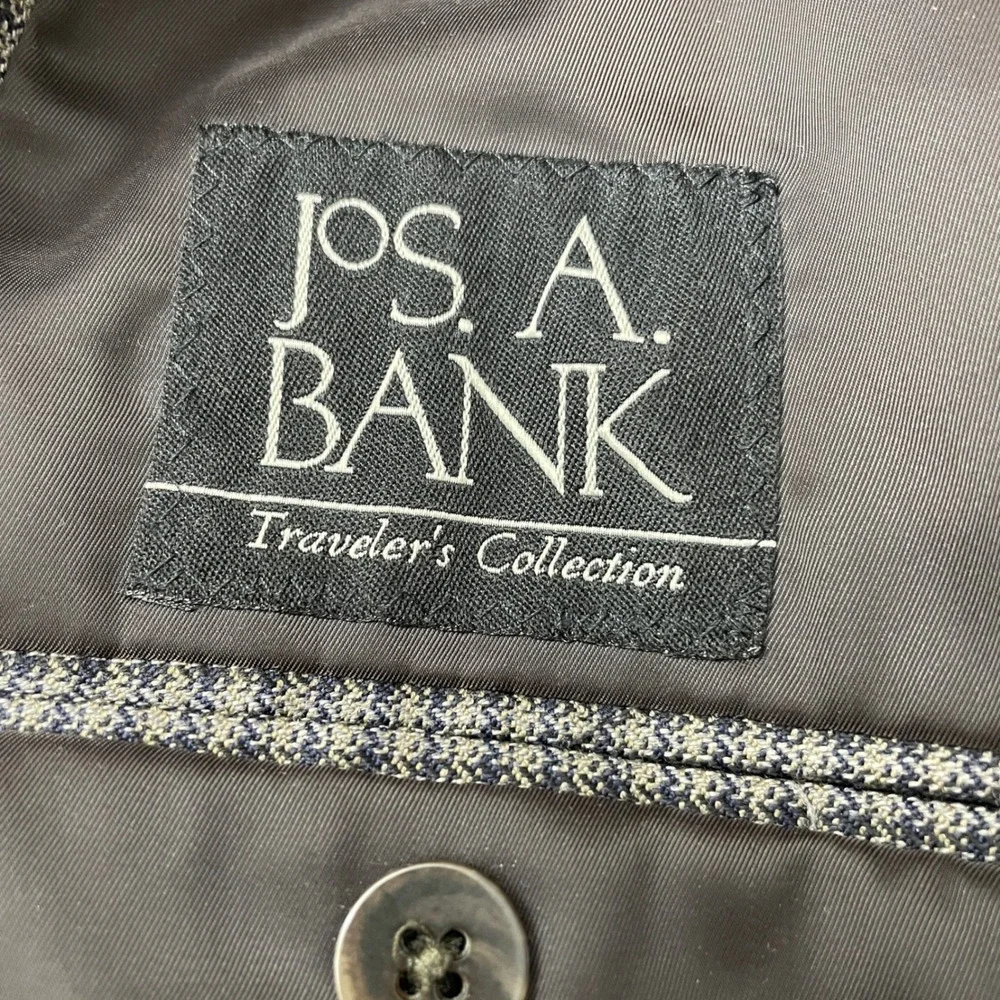 Jos A Bank Travelers Collection Wool Sport Coat 42L Grey Houndstooth‎ Blazer
